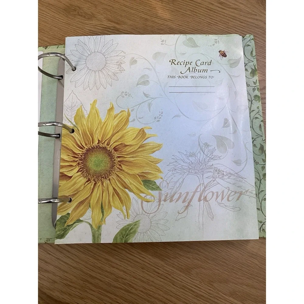 Virtue Grows Sunflower Recipe Binder Book Dividers Hard Cover Plastic‎ Sleeves